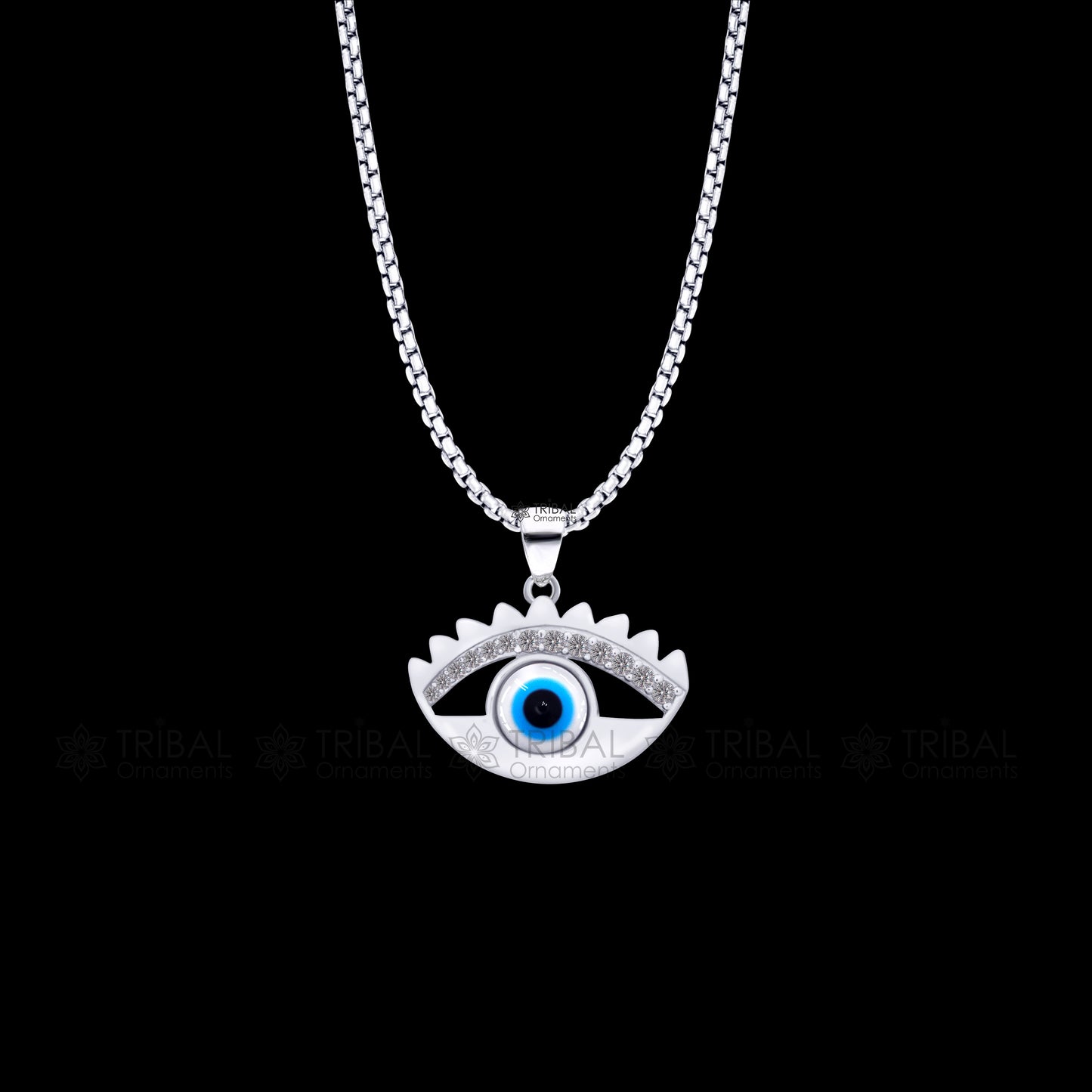PURE 925 sterling silver evil eyes pendant with CZ stone nsp799