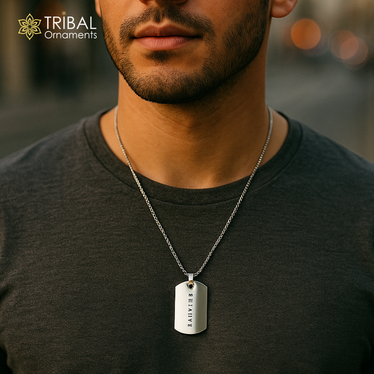 Forge pendant and rolo chain custom name can be possible to print 925 Sterling silver unisex pendant nsp1071