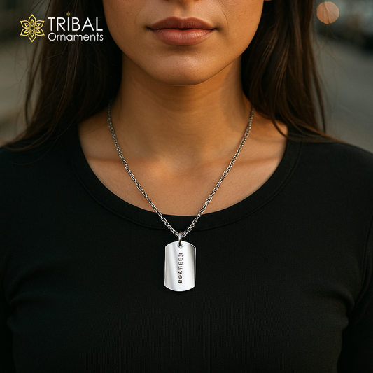 Forge pendant and rolo chain custom name can be possible to print 925 Sterling silver unisex pendant nsp1071