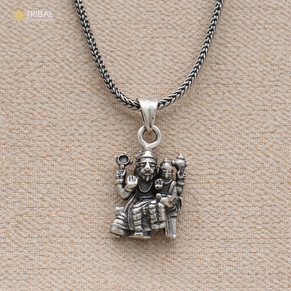 925 sterling silver Narsimha pendant with Prahlad figure and chain, tribal jewelry design by TRIBAL ORNAMENTS.