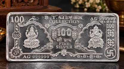 999 Purity | Silver Note | Silver bar, 100g | Silver Bar Pure for diwali.