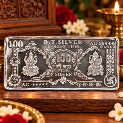 999 Purity | Silver Note | Silver bar, 100g | Silver Bar Pure for diwali.
