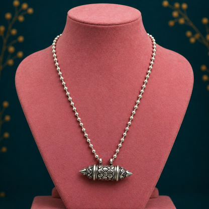 Sterling silver vintage amulet box pendant on a beaded tribal ethnic necklace, handmade tribal jewelry set.