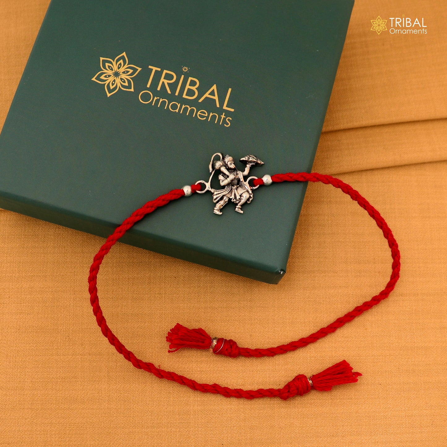 925 sterling silver idol god Flying Hanuman design bracelet with red thread rakhi rK416