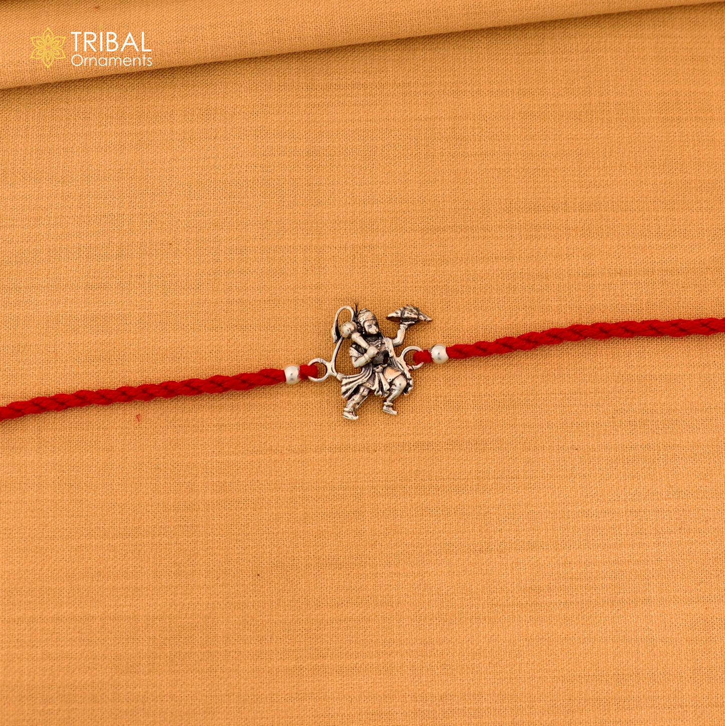 925 sterling silver idol god Flying Hanuman design bracelet with red thread rakhi rK416