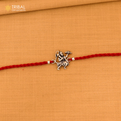 925 sterling silver idol god Flying Hanuman design bracelet with red thread rakhi rK416