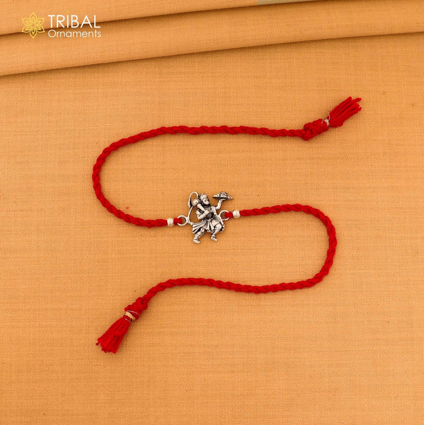 925 sterling silver idol god Flying Hanuman design bracelet with red thread rakhi rK416