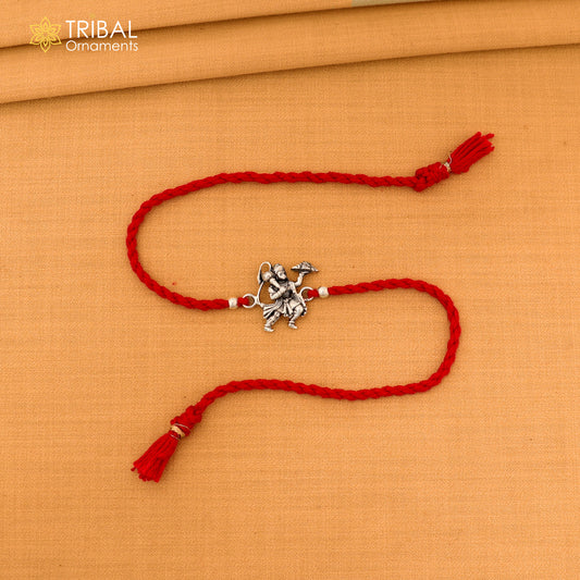 925 sterling silver idol god Flying Hanuman design bracelet with red thread rakhi rK416