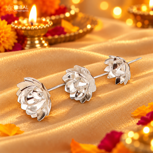925 sterling silver lotus flower puja god temple worshipping articles su1341
