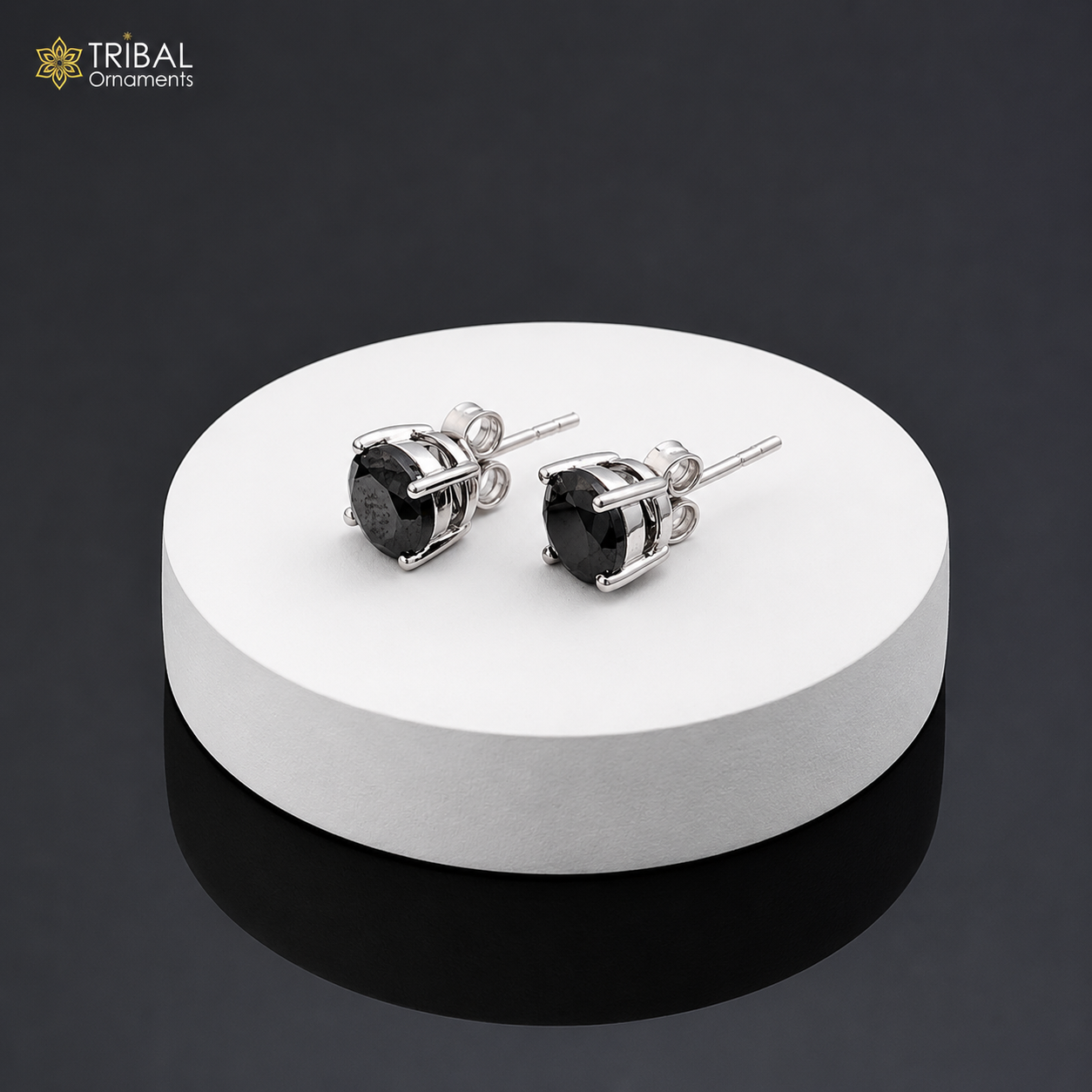 925 sterling silver gorgeous round shape black stone stud earring best unisex jewelry er274