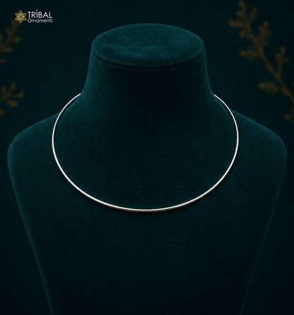 Sterling silver 1mm round plain neck band or choker for pendants, ethnic Indian jewelry by TRIBAL ORNAMENTS