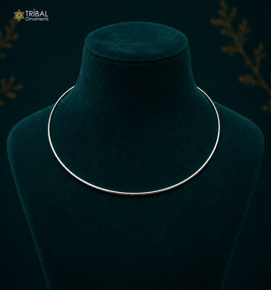 Sterling silver 1mm round plain neck band or choker for pendants, ethnic Indian jewelry by TRIBAL ORNAMENTS