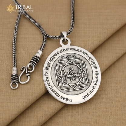Sterling silver Shree Hanuman Yantra pendant with intricate ethnic design, featuring traditional Indian jewelry craftsmanship.