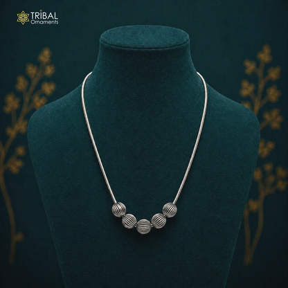 Sterling silver beaded necklace by TRIBAL ORNAMENTS, stylish custom tribal jewelry for women, perfect for weddings and anniversaries.