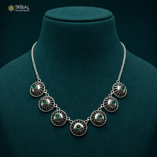 Sterling silver handmade Rajasthani choker necklace with traditional design, perfect for belly dance and festive occasions.