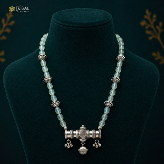Sterling silver vintage designer necklace with ethnic Guttapusalu charms, stylish wedding jewelry by TRIBAL ORNAMENTS