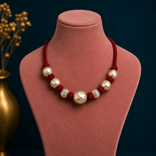 Sterling silver vintage beaded necklace by TRIBAL ORNAMENTS, stylish tribal choker jewelry perfect for brides and weddings.