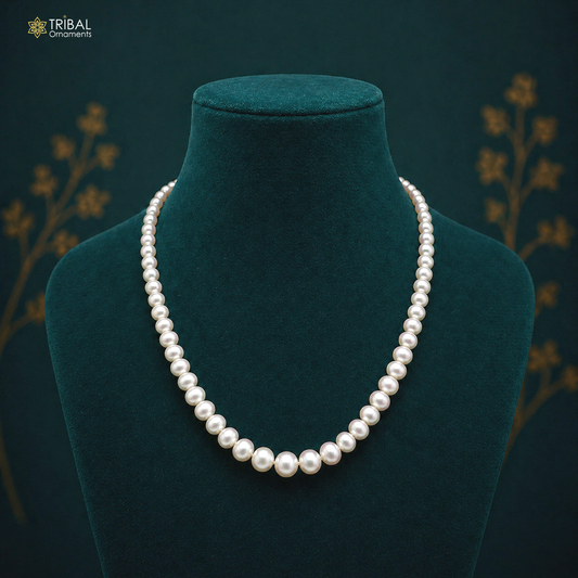 Tribal Ornaments 119-carat freshwater pearl necklace set with 4-9mm pearls, perfect for wedding or daily wear, layered design.