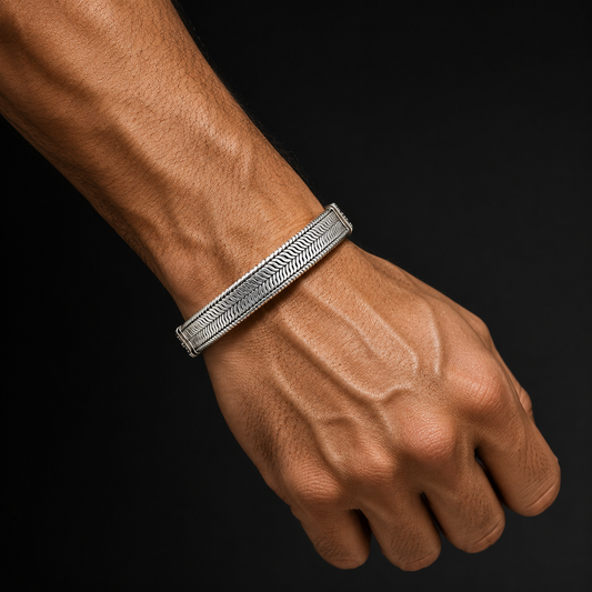 Unisex 925 sterling silver wheat chain belt bracelet with flexible, tribal-inspired design by TRIBAL ORNAMENTS.