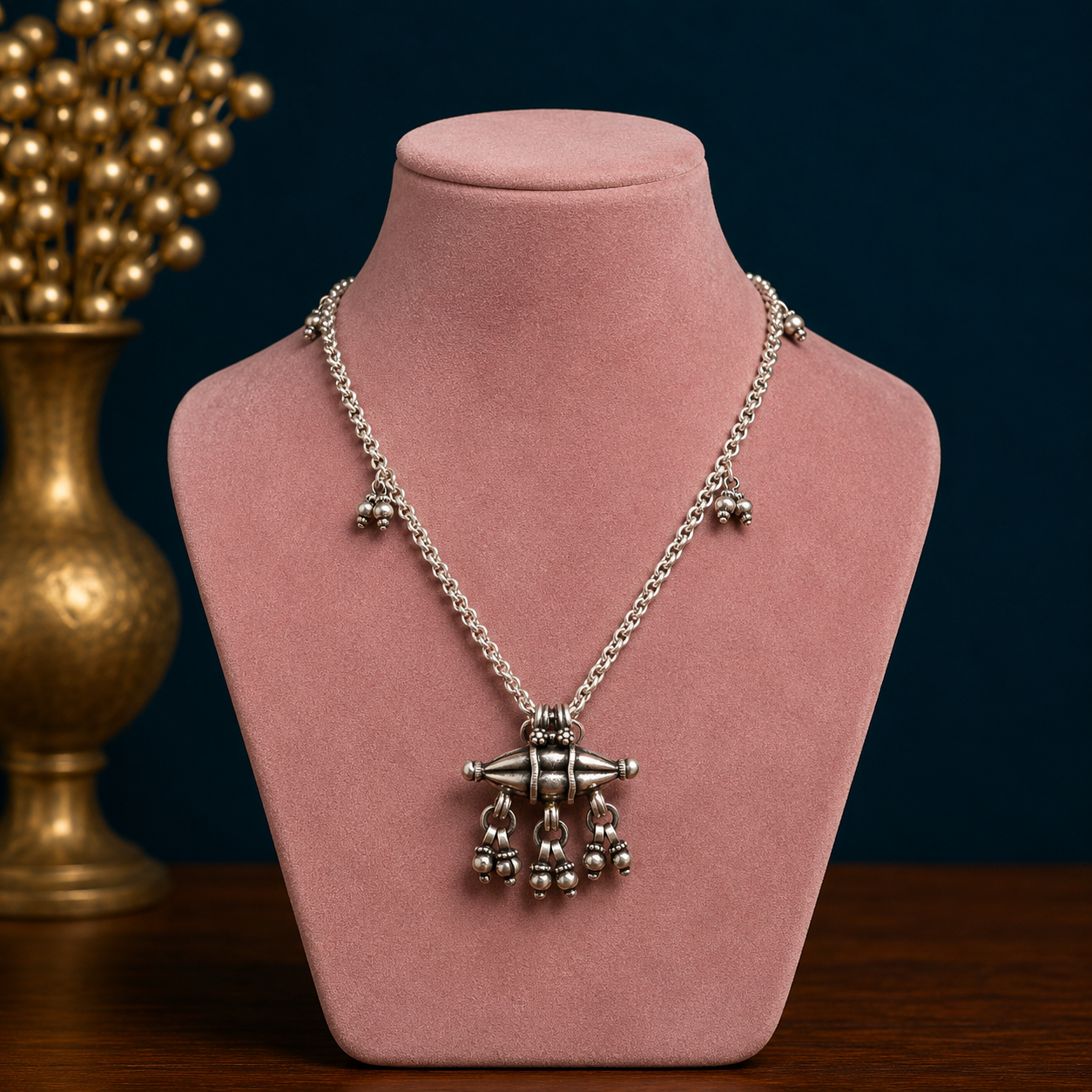 Vintage antique 925 sterling silver Mangalsutra necklace with decorative pendant, handcrafted tribal ethnic jewelry, 18-26 inches long