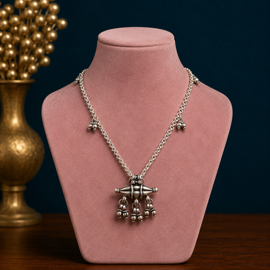 Vintage antique 925 sterling silver Mangalsutra necklace with decorative pendant, handcrafted tribal ethnic jewelry, 18-26 inches long