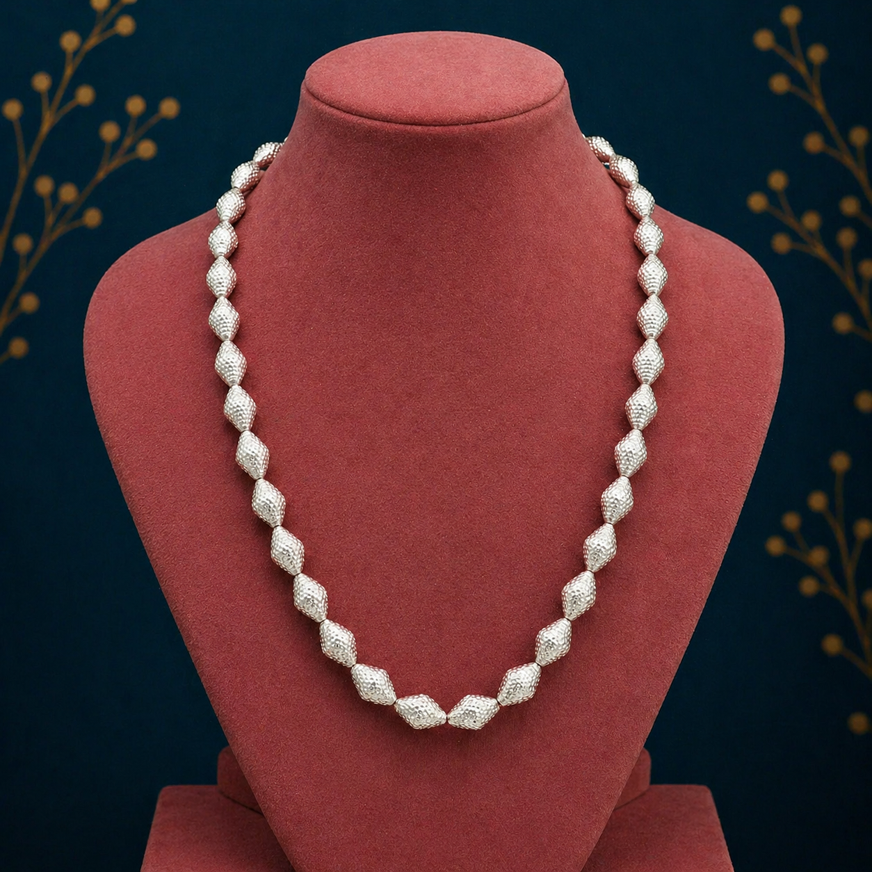Vintage sterling silver tribal beads necklace with adjustable chain, perfect for belly dance and ethnic jewelry styling.