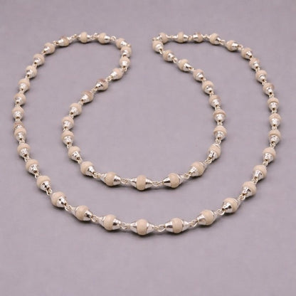Sterling silver Tulsi Mala necklace with handcrafted basil bead rosary chain, Ayurvedic spiritual jewelry by TRIBAL ORNAMENTS