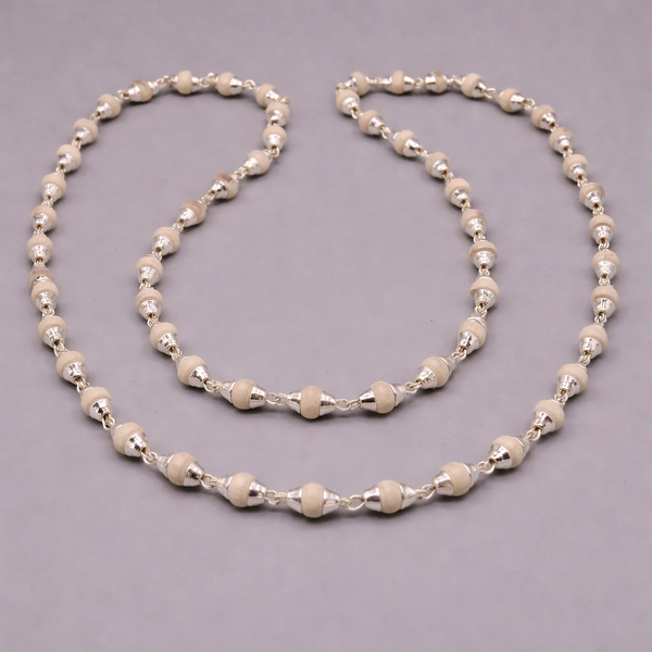 925 Sterling silver Tulsi mala necklace with 4mm basil beads, 24-inch handcrafted Ayurvedic spiritual jewelry.