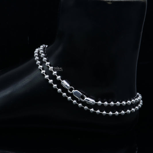 4mm 925 sterling silver beaded/ball chain anklet bracelet amazing light weight anklets belly dance silver jewelry ank651