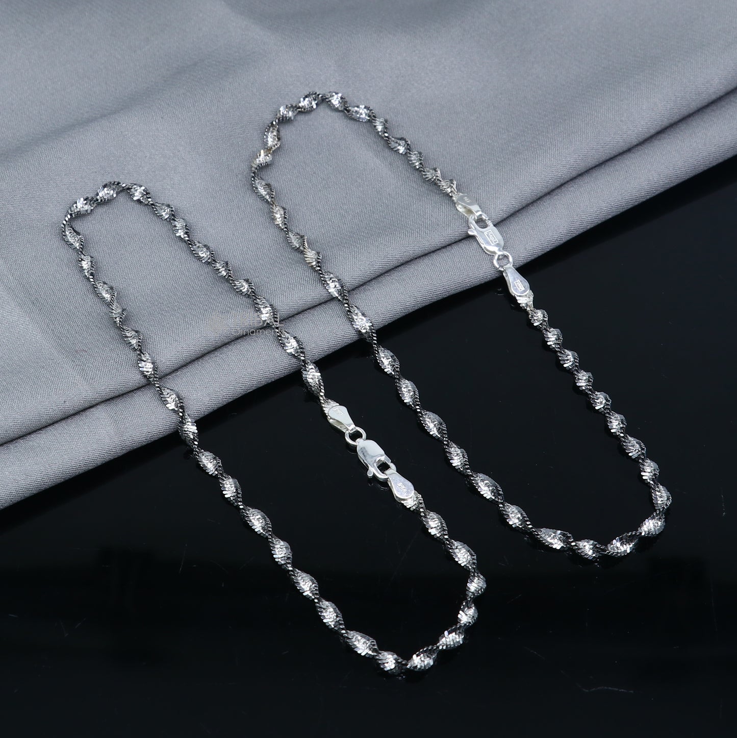 10.5" 925 sterling silver twisting chain anklet bracelet amazing light weight ankle jewelry ank652