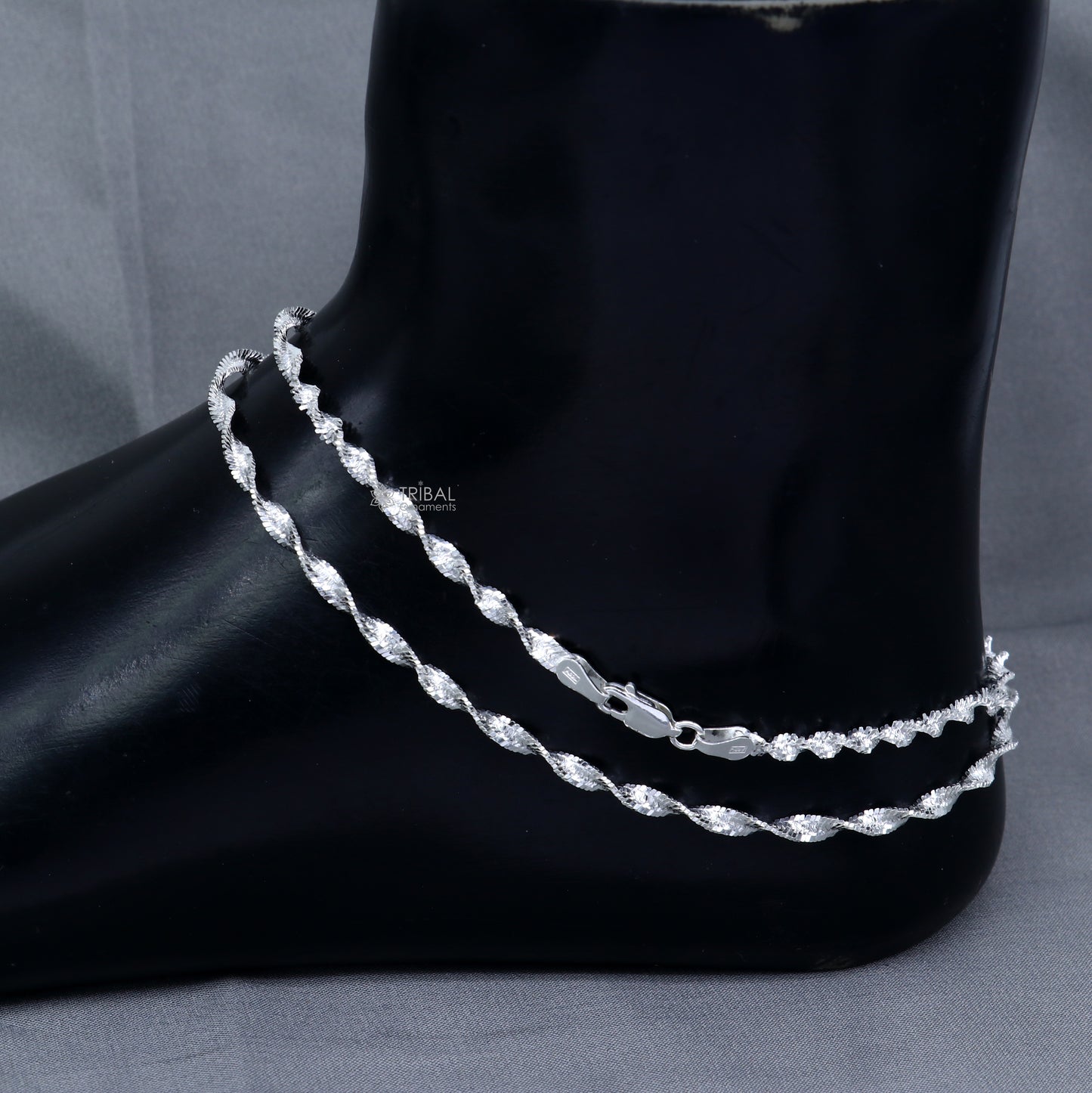 10.5" 925 sterling silver twisting chain anklet bracelet amazing light weight ankle jewelry ank653