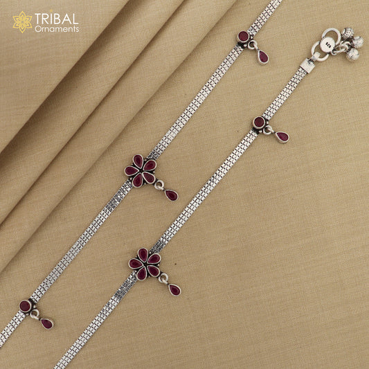 10.5" 925 sterling silver flower design pink stone anklets foot bracelet ,ankle bracelet jewelry ank706
