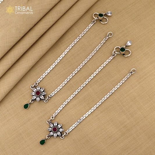 10.5 " 925 sterling silver flower design stone anklets foot bracelet ,ankle bracelet jewelry ank669