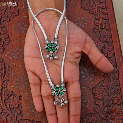 Sterling silver floral design anklet with stone accents, ideal for foot jewelry and belly dance accessories.