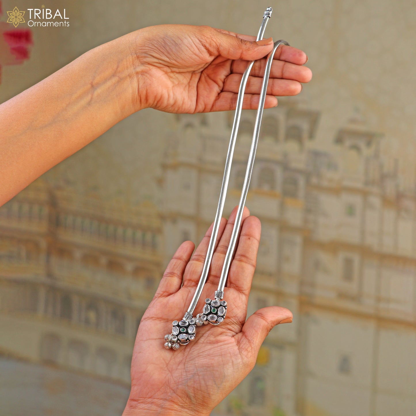 10.5" 925 sterling silver stone anklets foot bracelet belly dance jewelry ank752 - TRIBAL ORNAMENTS