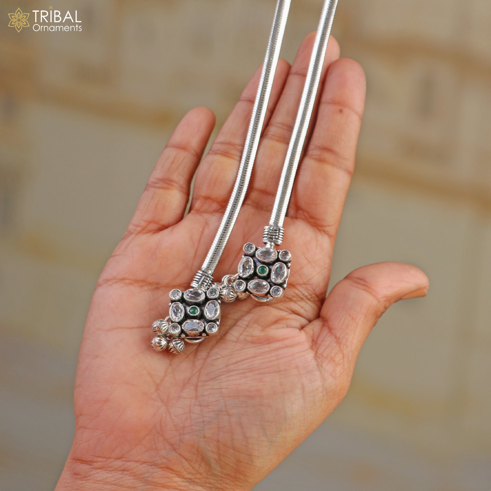 10.5" 925 sterling silver stone anklets foot bracelet belly dance jewelry ank752 - TRIBAL ORNAMENTS