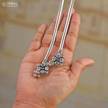Sterling silver 10.5-inch stone anklet foot bracelet by TRIBAL ORNAMENTS, featuring belly dance jewelry design with decorative stones.