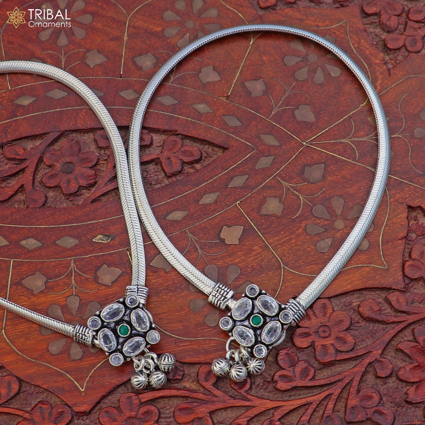 10.5" 925 sterling silver stone anklets foot bracelet belly dance jewelry ank752 - TRIBAL ORNAMENTS