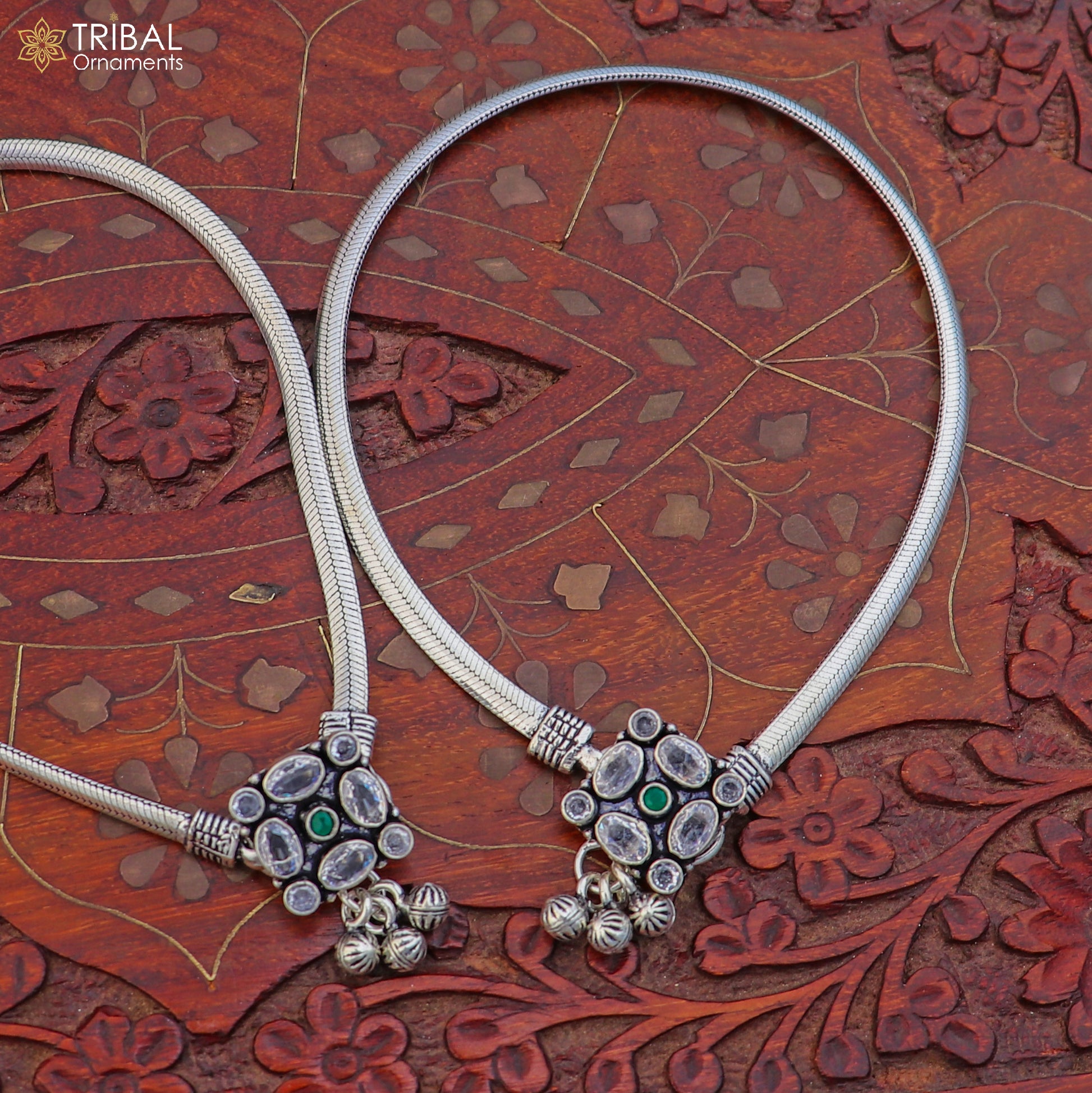 10.5" 925 sterling silver stone anklets foot bracelet belly dance jewelry ank752 - TRIBAL ORNAMENTS