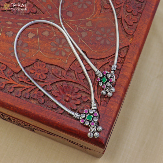 10.5" 925 sterling silver floral design stone anklets foot bracelet belly dance jewelry ank753 - TRIBAL ORNAMENTS