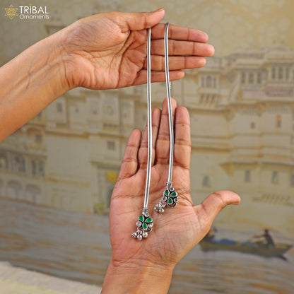 Sterling silver floral design stone anklet from TRIBAL ORNAMENTS, 10.5-inch foot bracelet for belly dance jewelry.