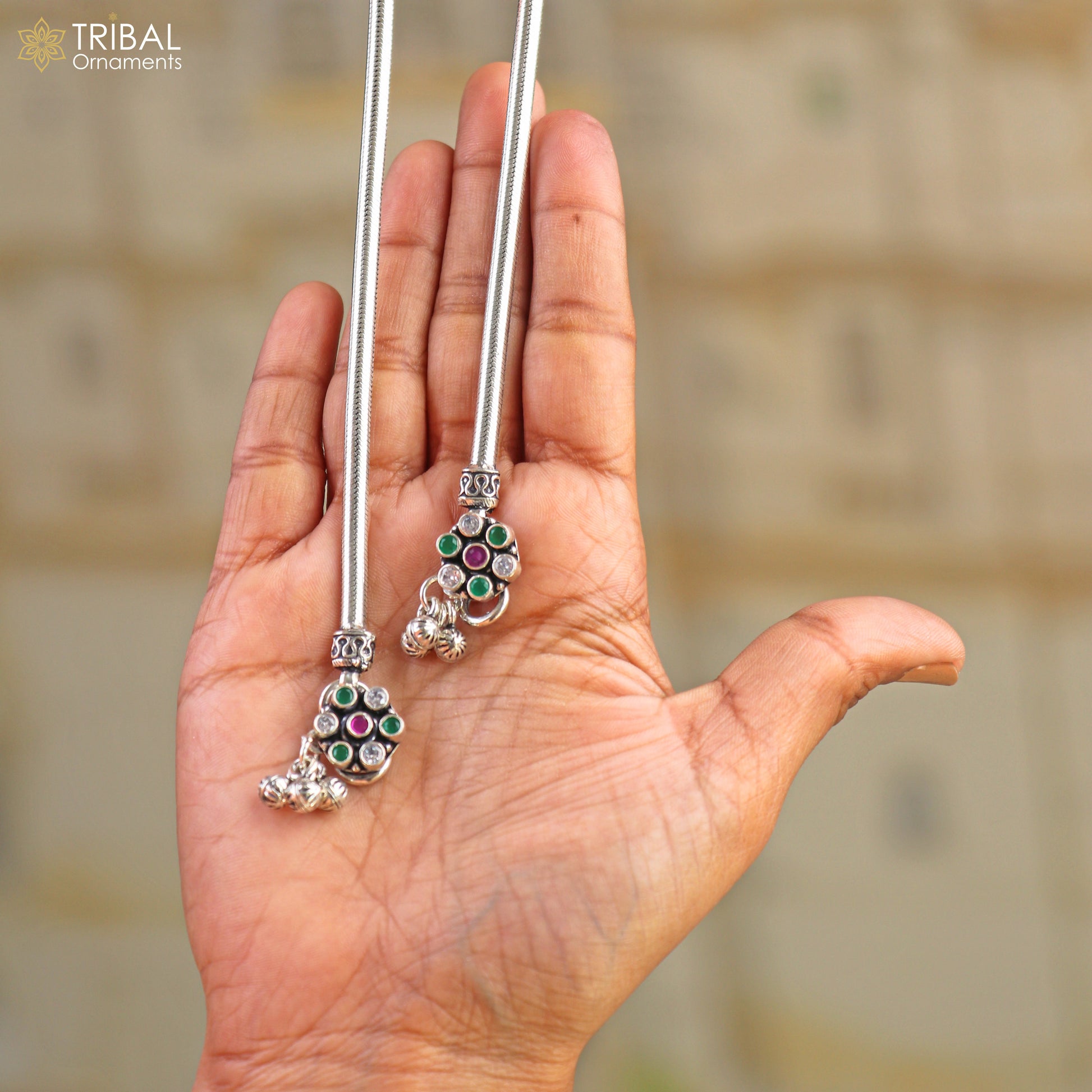 10.5" 925 sterling silver floral design stone anklets foot bracelet belly dance jewelry ank755 - TRIBAL ORNAMENTS