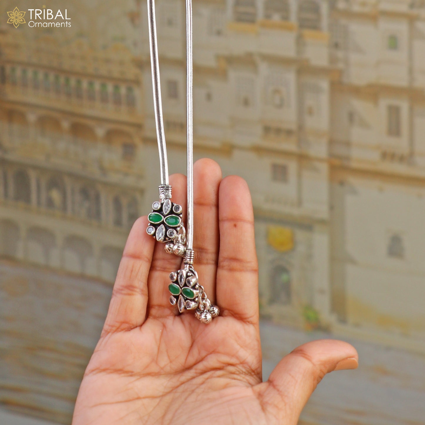 10.5" 925 sterling silver floral design stone anklets foot bracelet belly dance jewelry ank758 - TRIBAL ORNAMENTS