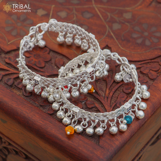 Sterling silver customized baby anklet with jingling charms, delicate children's ankle bracelet by TRIBAL ORNAMENTS.