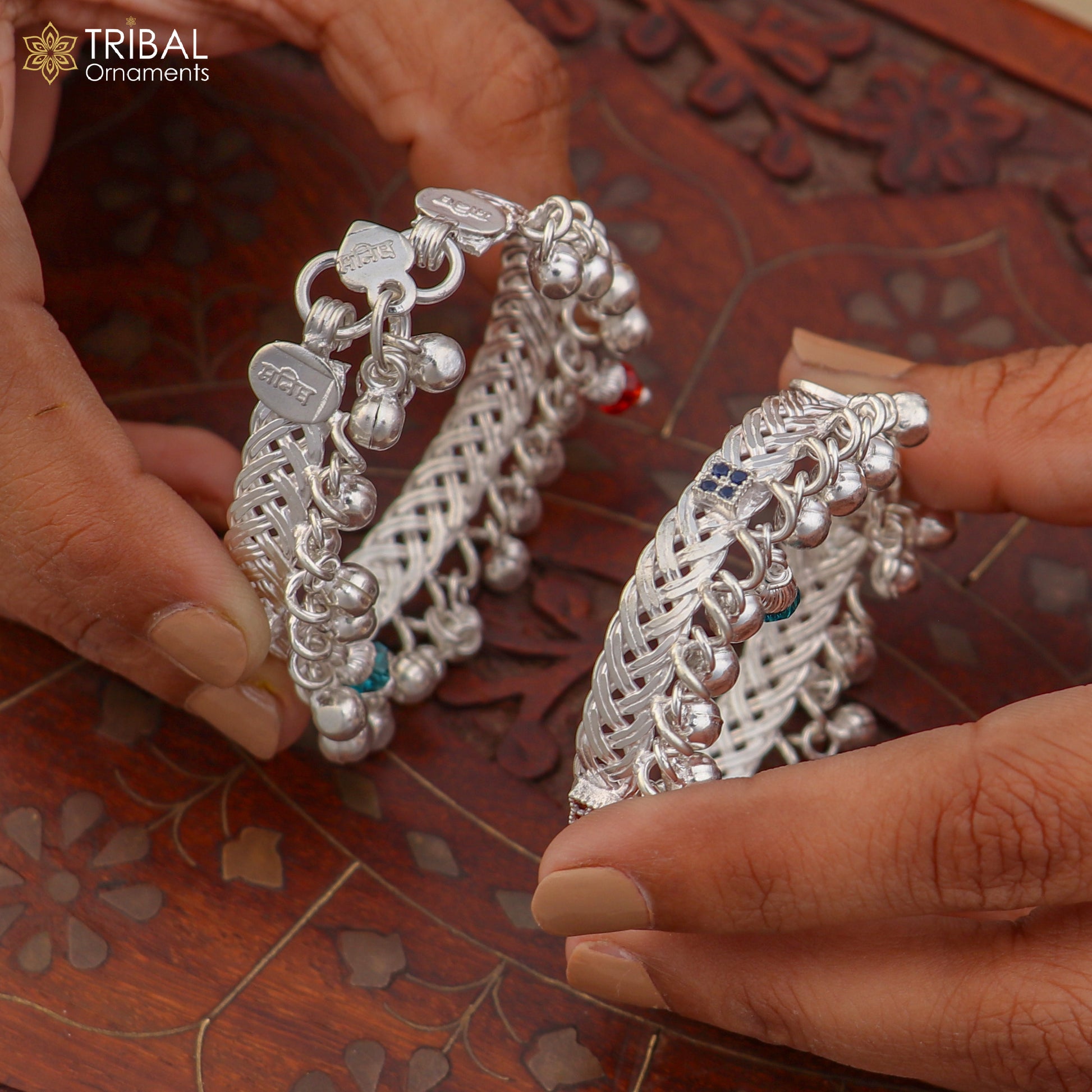 Sterling silver customized baby anklet with jingling charms, delicate infant ankle bracelet by TRIBAL ORNAMENTS.