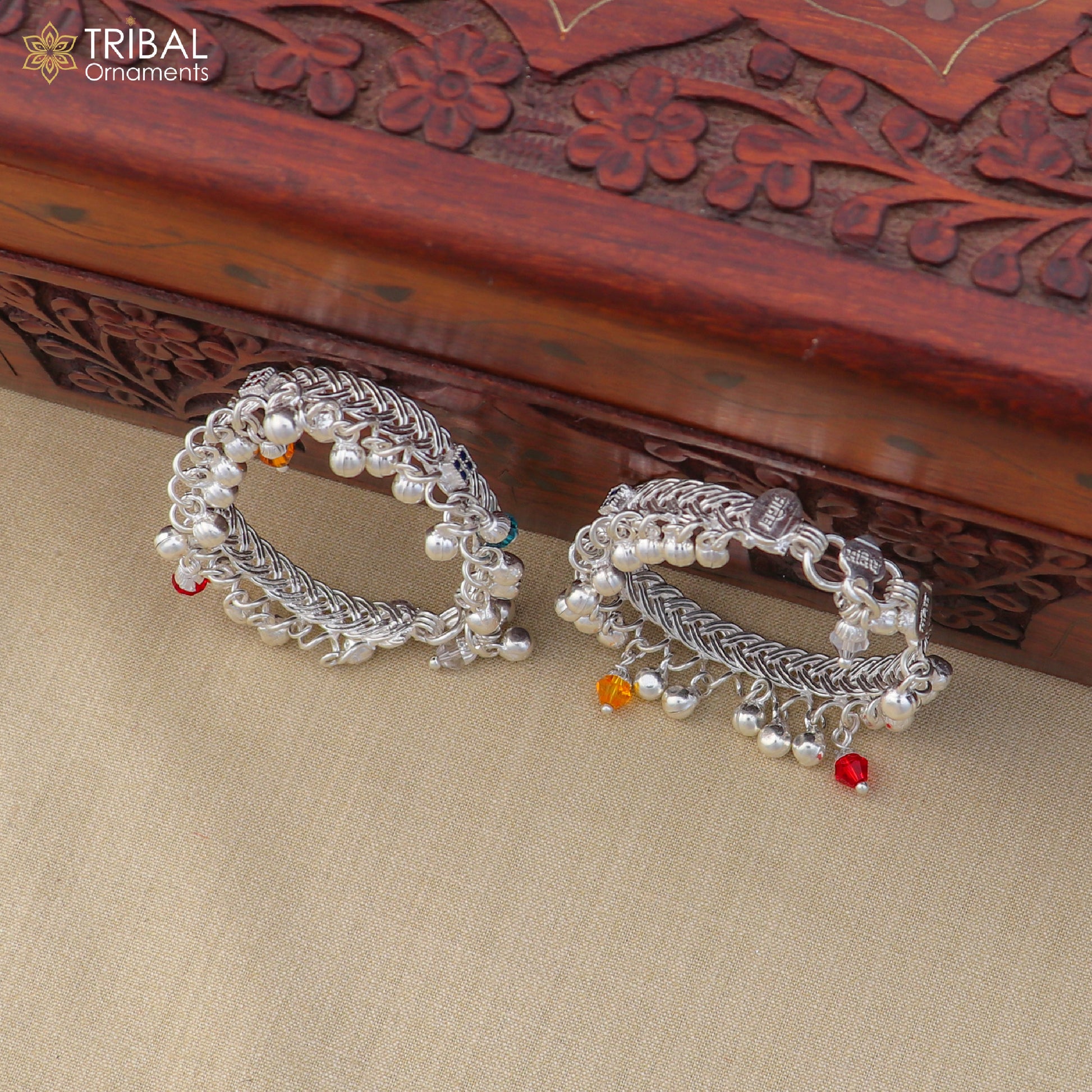 Sterling silver customized baby anklet with jingling charms, delicate design, ideal for kids, by TRIBAL ORNAMENTS.