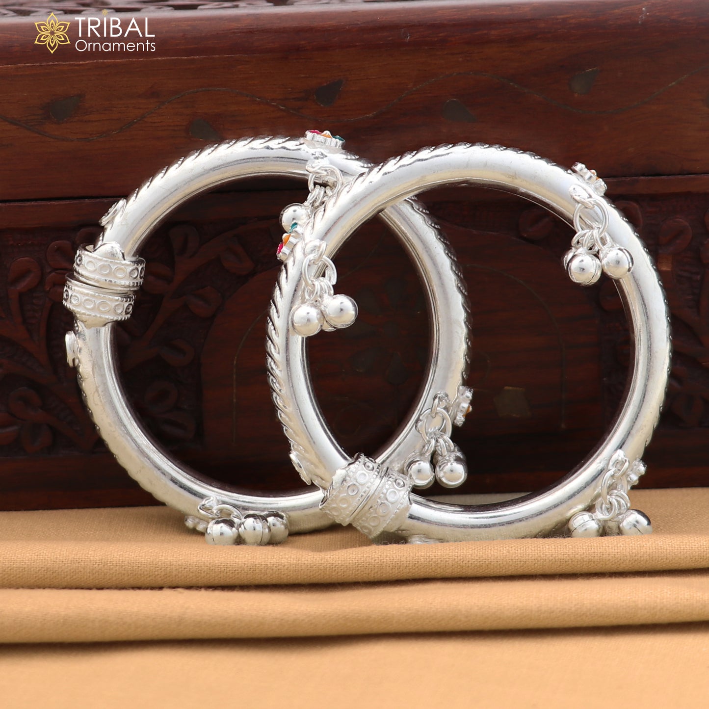 Vintage design Sterling silver baby bracelet foot kada with hanging noisy bells fabulous gifting jewelry ank773