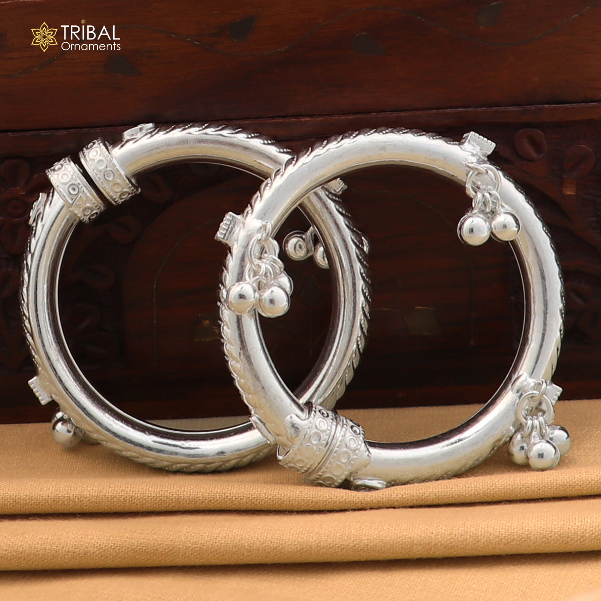 Vintage design Sterling silver baby bracelet foot kada with hanging noisy bells fabulous gifting jewelry ank774