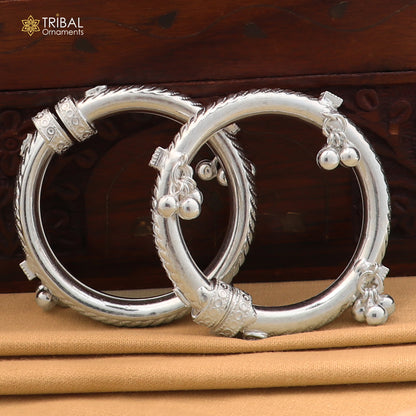Vintage design Sterling silver baby bracelet foot kada with hanging noisy bells fabulous gifting jewelry ank774