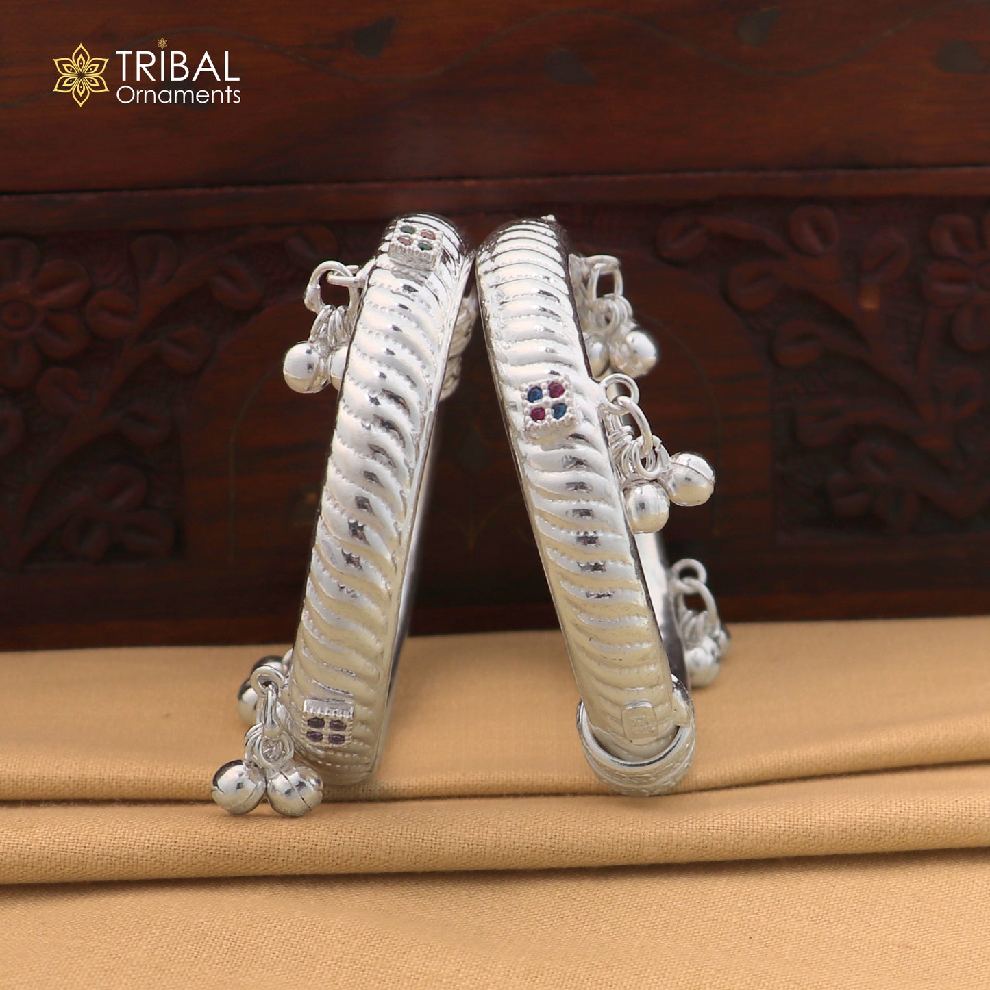 Vintage design Sterling silver baby bracelet foot kada with hanging noisy bells fabulous gifting jewelry ank774